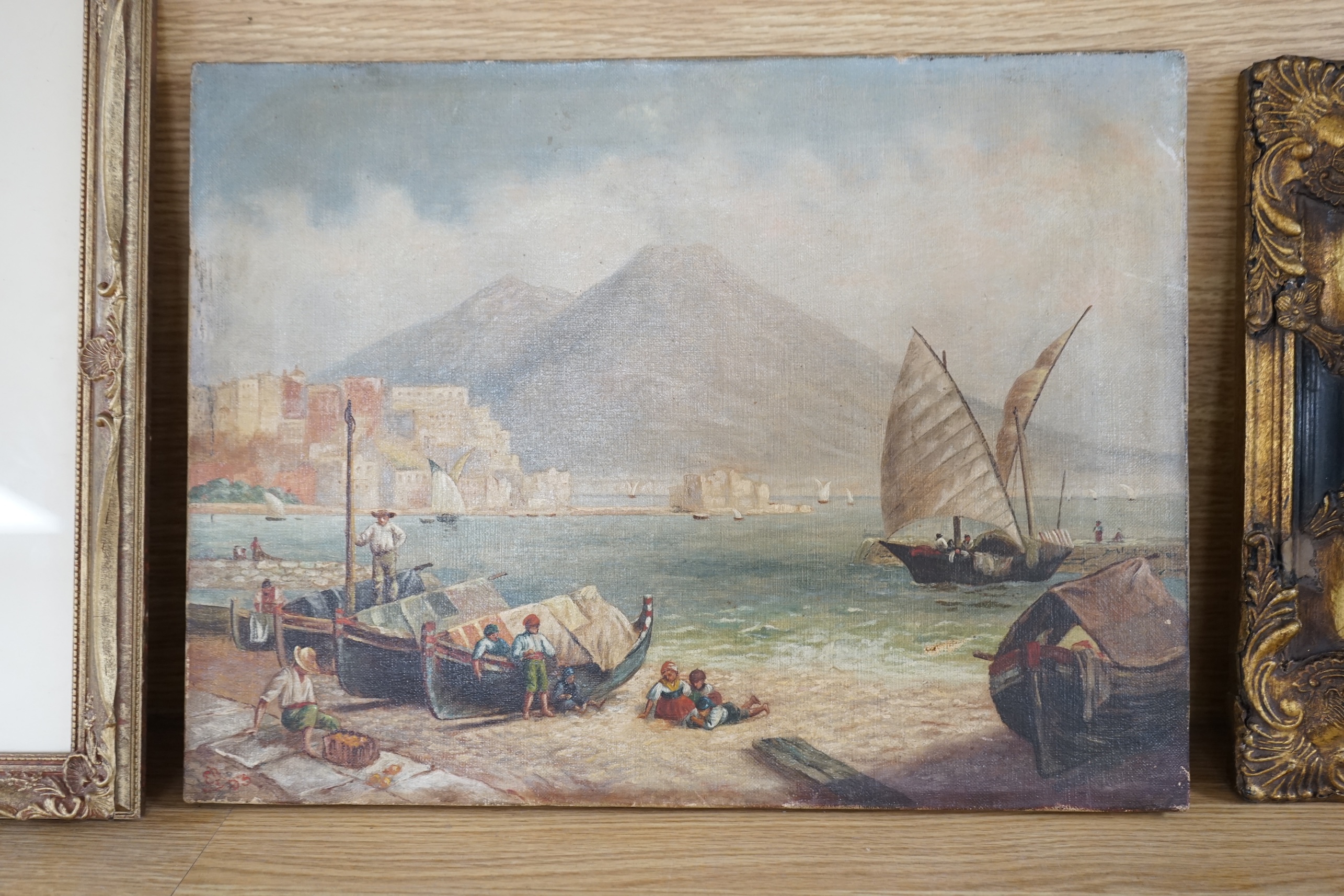 Late 19th century oil on canvas, The Bay of Naples, monogrammed E B and dated '93, 30 x 40cm, unframed. Condition - fair